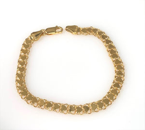 14 Karat Yellow Gold Mesh Style Double Cable Link Heart Style Bracelet