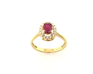 14 Karat Yellow Gold Ruby and Diamond halo Design Ring