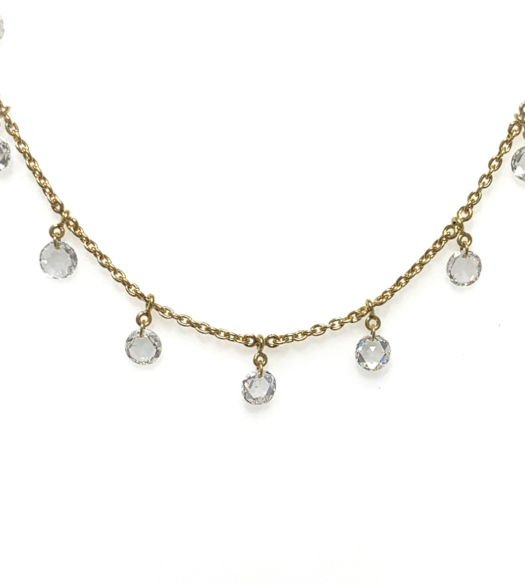 18 Karat Yellow Gold Fancy Rose Cut Diamond Fashion Necklace