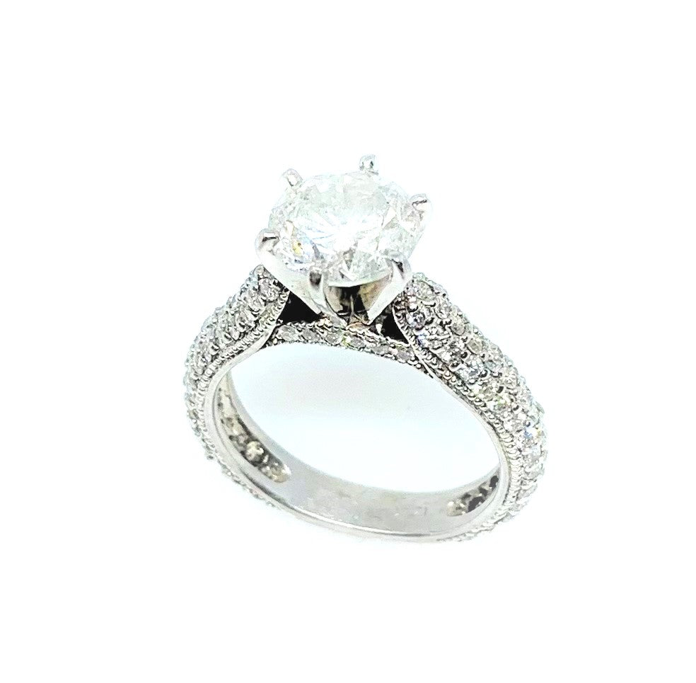 14 Karat White Gold Estate Pave Design Diamond Engagement Ring