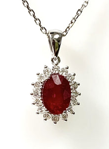 14 Karat White Gold Ruby and Diamond Gemstone Fashion Pendant