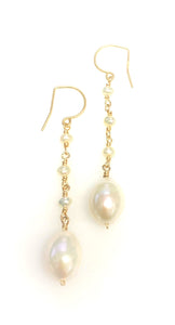 Yellow Gold Filled Dangle Fresh Water Pearl Earrimgs