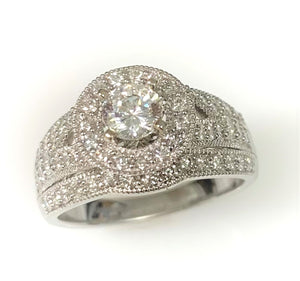 14 Karat White Gold Diamond Engagement Ring Semi Mounting  Halo Desisgn