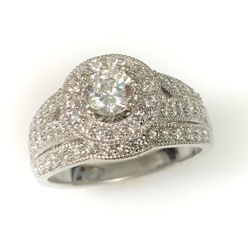 14 Karat White Gold Diamond Engagement Ring Semi Mounting  Halo Desisgn