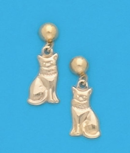 A Pair of Yellow Tone Dangle Cat Earrings