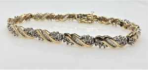 10 Karat Yellow Gold Alternating Design Diamond Fashion Bracelet