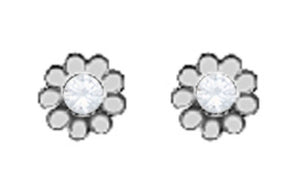 A Pair of White Tone Daisy Earrings with Simulated Swarovski Crystals April (Diamond) Birthstones.