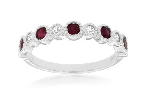 14 Karat White Gold Ruby and Diamon Fashion Ring