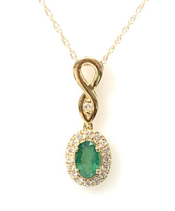 14 Karat Yellow Gold Emerald and Diamond Fashion Pendant