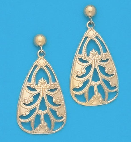 A Pair ofYellow TonePearShaped Filigree Dangle Earrings