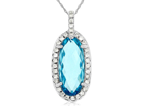 14 Karat White Gold Blue Topaz and Diamond Fashion Pendant