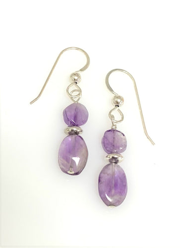 Handmade Amethyst Bead Dangle Earrings