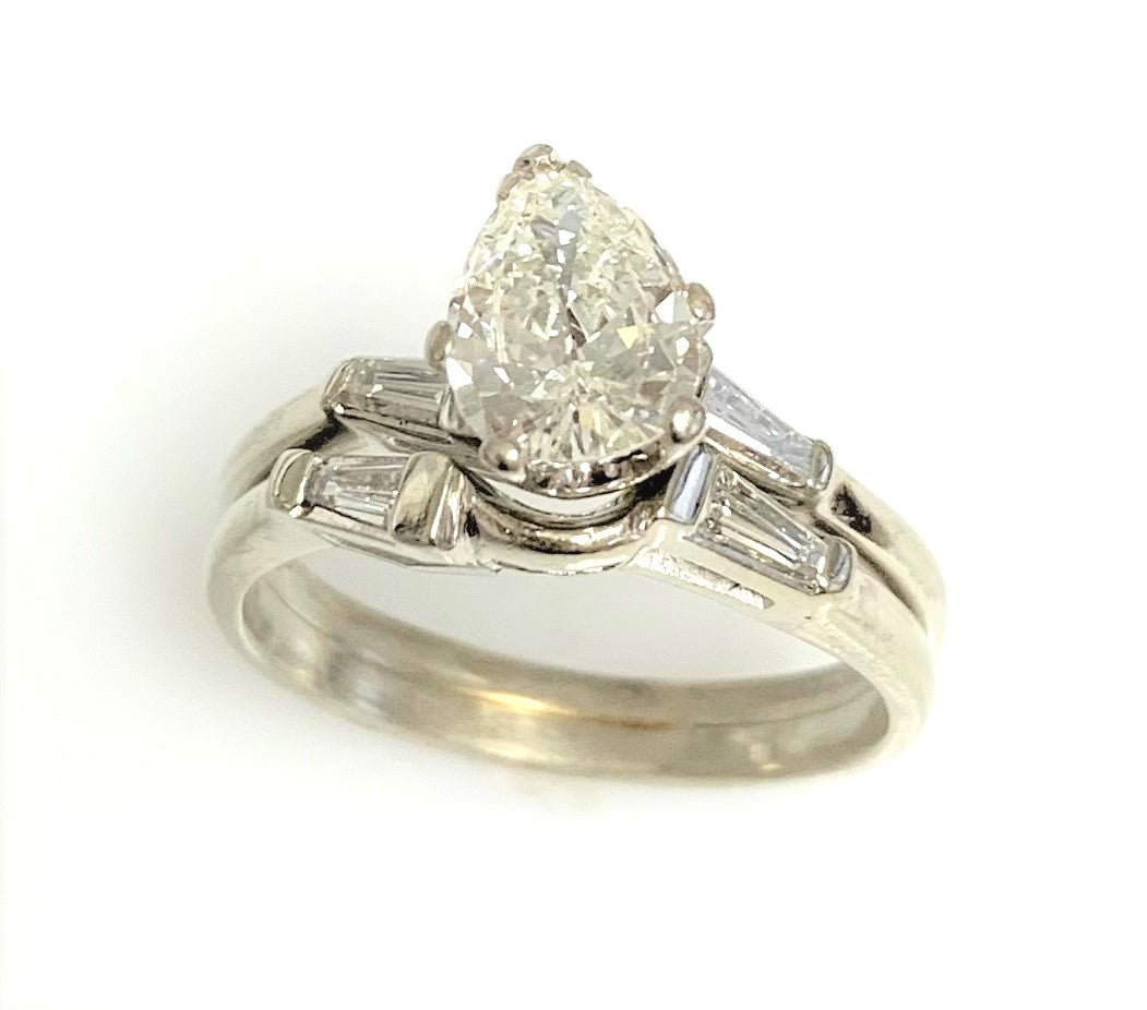14 Karat White Gold Estate Diamond Engagement and Wedding Ring Set
