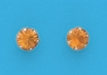 A Pair of Yellow Tone 4 mm Round Simulated Swarovski Crystal November (Citrine) Birthstone Earrings
