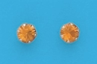 A Pair of White Tone 4 mm Simulated Swarovski Crystal November (Citrine)Birthstone Earrings