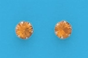 A Pair of White Tone 4 mm Simulated Swarovski Crystal November (Citrine)Birthstone Earrings