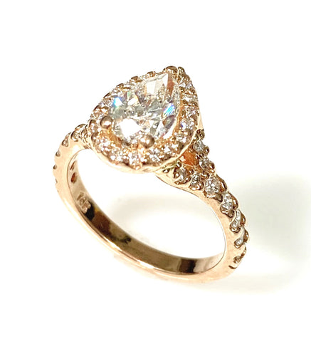 14 Karat Rose Estate Gold Halo Design Engagement Ring