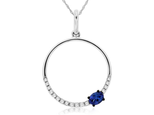 14 Karat White Gold Tanzanite and Diamond Fashion Pendant