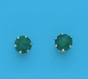 A Pair of 4 mm Round Simulated Swarovski Crystal May (Emerald) Birthstone Earrings