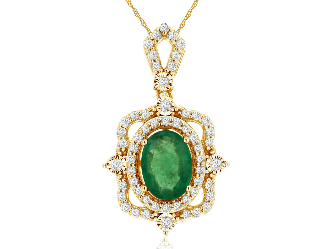 Emerald and Filigree Halo Diamond Pendant