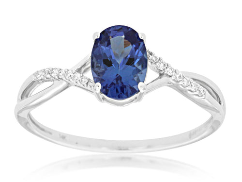 14 Karat White Gold Tanzanite and Diamond Fashion Ring
