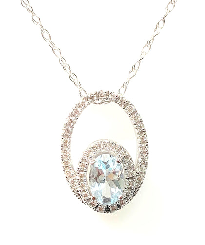 14 Karat White Gold Aquamarine and Diamond Fashion Pendant