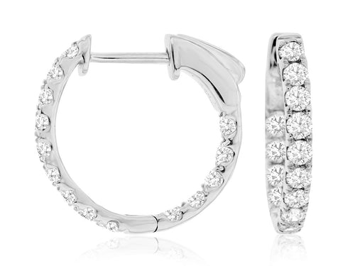 14 Karat White Gold Inside/Out Diamond Hoop Earrings