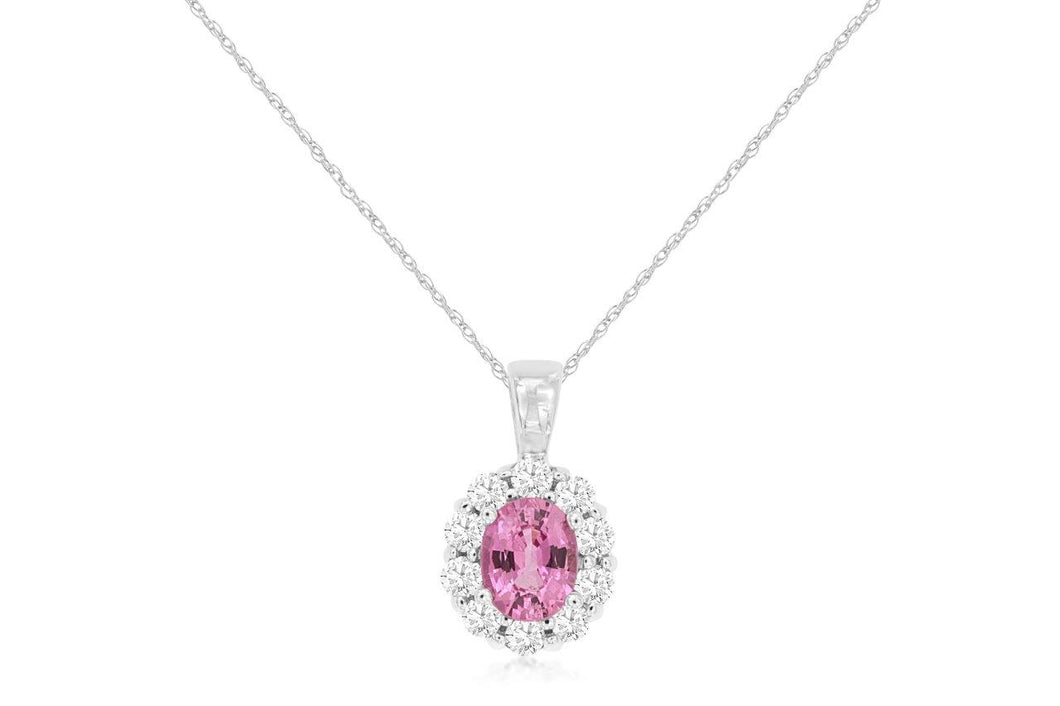 14 Karat White Gold Pink Sapphire and Diamond Fashion Pendant