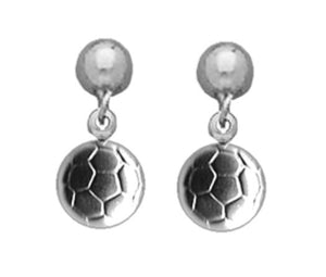 A Pair of White Tone Dangle Soccer Ball Earrings