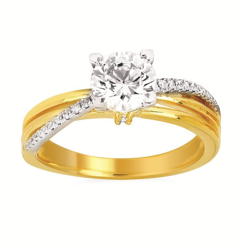 14 Karat Yellow Gold Crossover Design Diamond Engagemnt Ring Semi Mounting