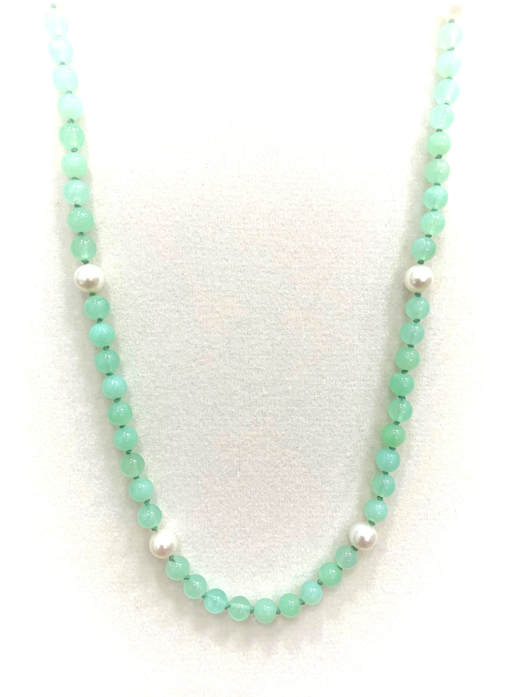 Handmade Chrsoprase and Pearl Bead Necklace