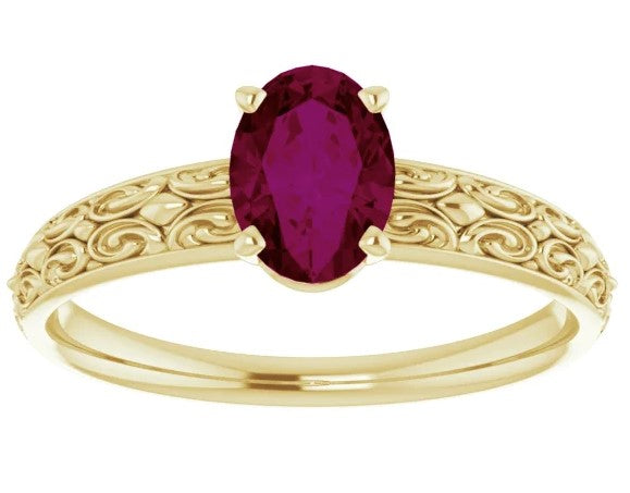 14 Karat Yellow Gold Rhodolite Garnet Gemstone Fashion Ring