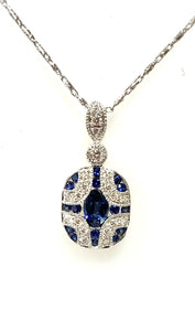 14 Karat White Gold Blue Sapphire and Diamond Fashion Pendant