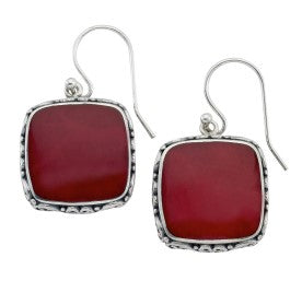 A Pair of Sterling Silver Dangle Red Coral Gemstone Earrings