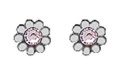 A Pair of Whitetone Daisy Earrings with Simulated Swarovski Crystals June (Alecandrite) Birthstones