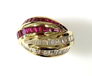 18 Karat Yellow Gold Estate Ruby and Diamond Fashion Ring