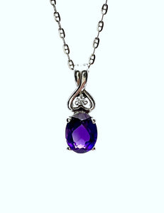 14 Karat White Gold Amethyst and Diamond Pendant