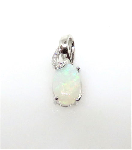 14 Karat White Gold Opal and Diamond Fashion Pendant