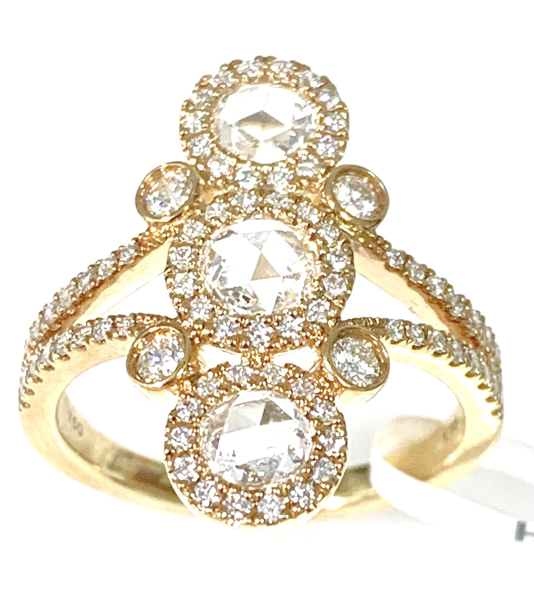 18 Karat Yellow Gold Rose Cut Diamond Fashion Ring