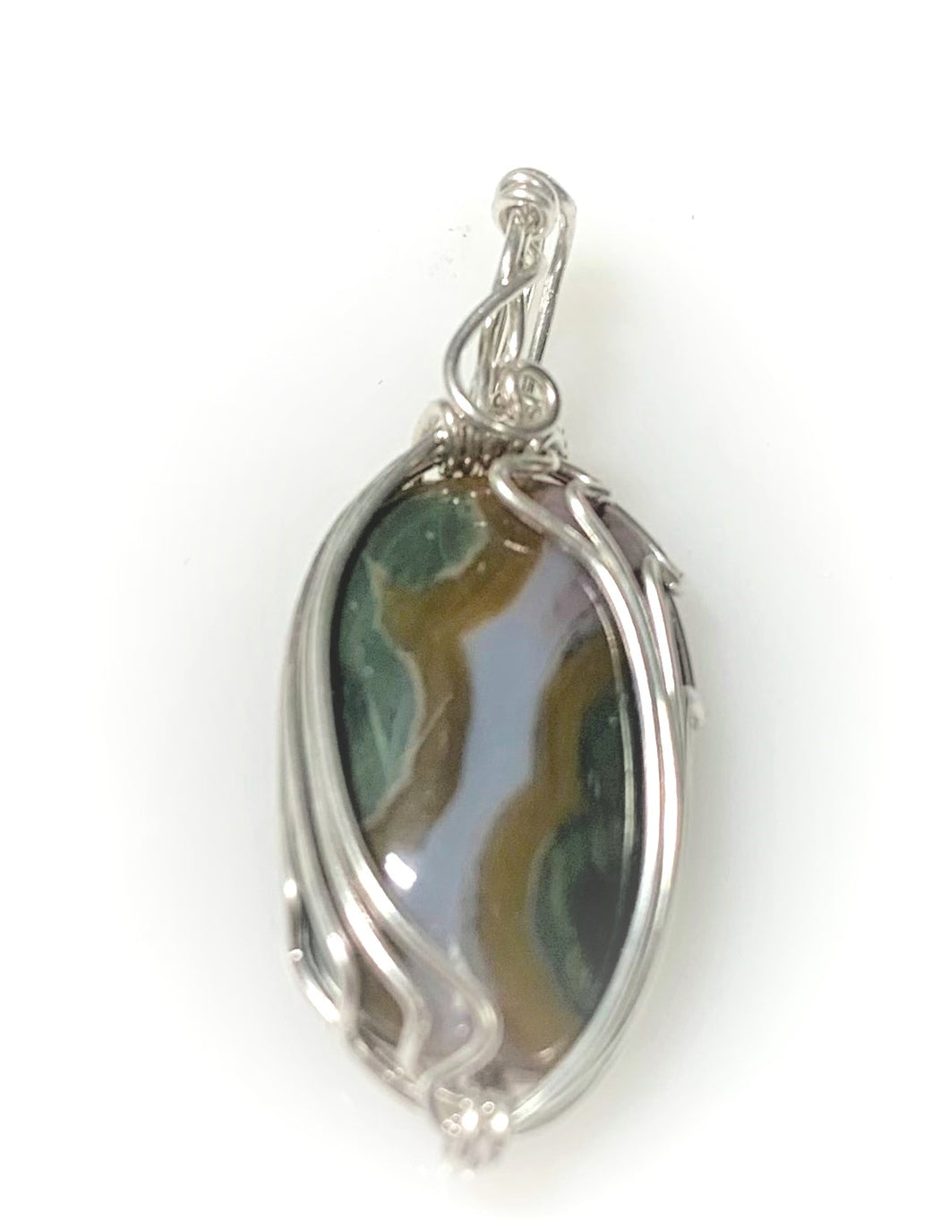 Sterling Silver Hand Wire Wrapped Jasper Gemstone Pendant