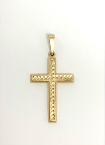 14 Karat Yellow Gold Estate Diamond Cut Cross Pendant