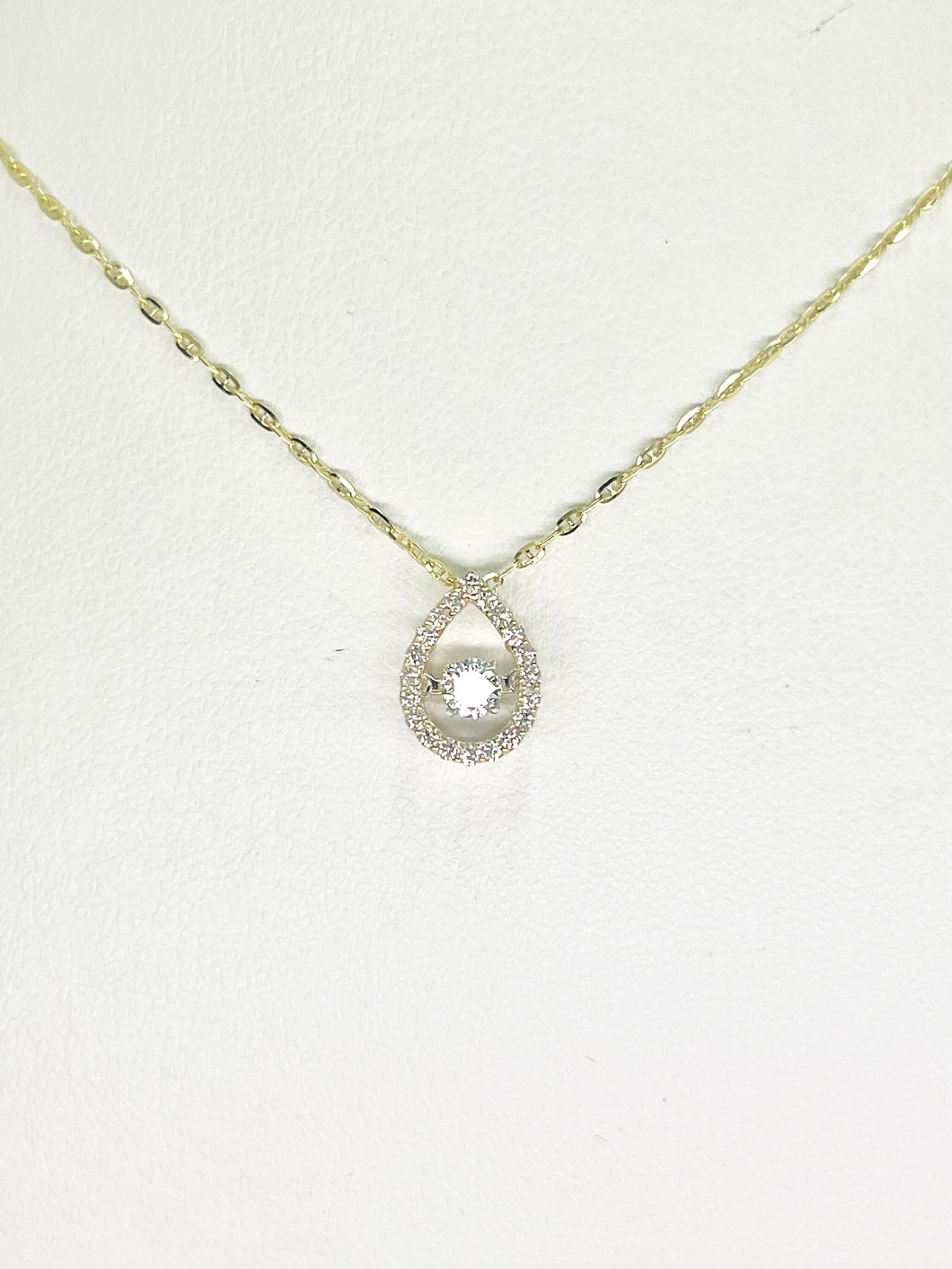 14 Karat Yellow Gold Teardrop Halo Design Floating Diamond Pendant