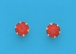 A Pair of White Tone 4 mm Round Simulated Swarovski Crystal July (Ruby) Birthstone Earrings