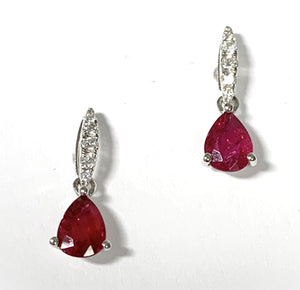 14 Karat White Gold Ruby and Diamond Earrings