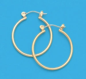 A Pair of Yellow Tone Large 7/8" Round Hoop Earrings