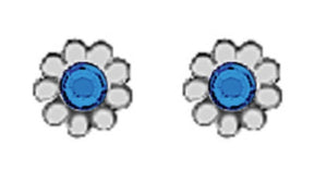 A Pair of White Tone Daisy Earrings with Simulated Swarovski Crystals September (Sapphire) Birthstones.