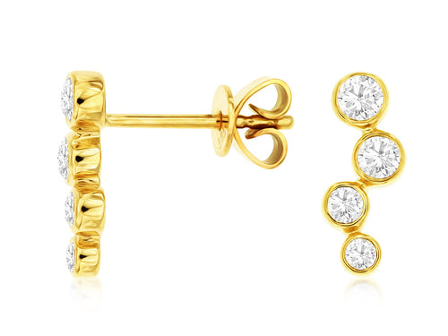 14 Karat Yelloe Gold Bubble Style DIamond Fashion Earrings