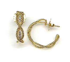 Estate 18 Karat Yellow Gold Diamond "J" Hoop Earrings