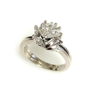 14 Karat White Gold Estate Engagement and Wedding Ring Set