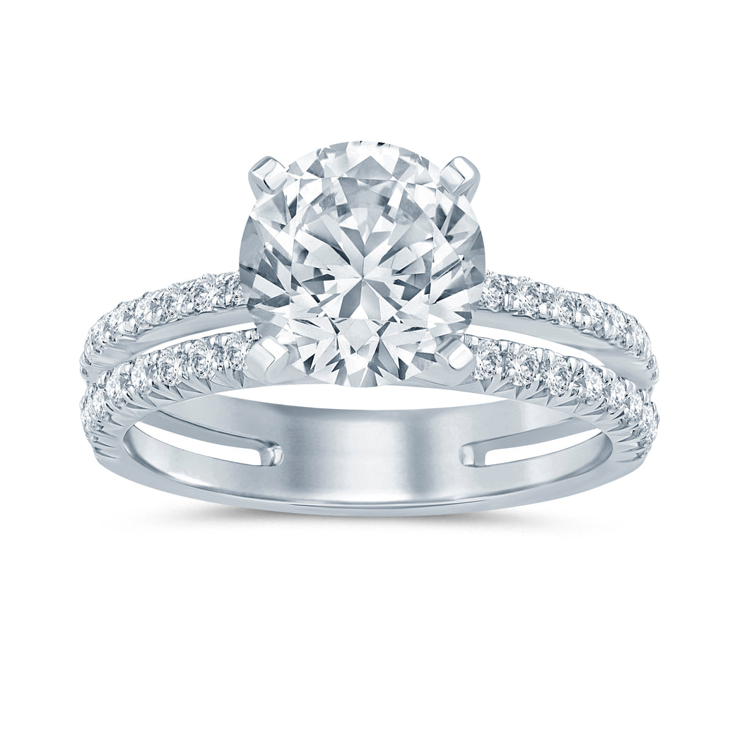 14 Karat WhiteGold Split Shank Style Engagement Ring Semi Mounting